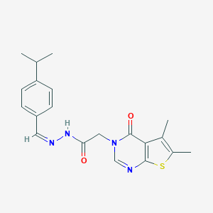 molecular formula C20H22N4O2S B254509 2-(5,6-dimethyl-4-oxothieno[2,3-d]pyrimidin-3-yl)-N-[(Z)-(4-propan-2-ylphenyl)methylideneamino]acetamide 