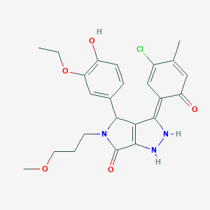 molecular formula C24H26ClN3O5 B254510 (3Z)-3-(3-chloro-4-methyl-6-oxocyclohexa-2,4-dien-1-ylidene)-4-(3-ethoxy-4-hydroxyphenyl)-5-(3-methoxypropyl)-2,4-dihydro-1H-pyrrolo[3,4-c]pyrazol-6-one 