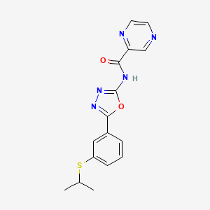 molecular formula C16H15N5O2S B2545111 N-(5-(3-(isopropylthio)phenyl)-1,3,4-oxadiazol-2-yl)pyrazine-2-carboxamide CAS No. 1251574-86-3