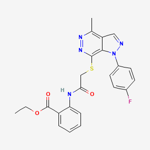 molecular formula C23H20FN5O3S B2545117 ethyl 2-(2-((1-(4-fluorophenyl)-4-methyl-1H-pyrazolo[3,4-d]pyridazin-7-yl)thio)acetamido)benzoate CAS No. 1105202-54-7