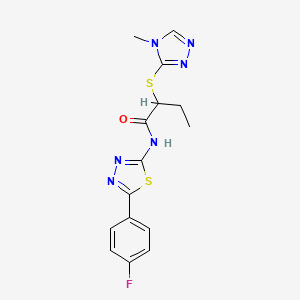 molecular formula C15H15FN6OS2 B2545133 N-(5-(4-fluorophenyl)-1,3,4-thiadiazol-2-yl)-2-((4-methyl-4H-1,2,4-triazol-3-yl)thio)butanamide CAS No. 394237-58-2