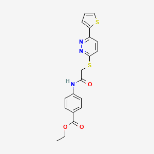 molecular formula C19H17N3O3S2 B2545137 Ethyl 4-({[(6-thien-2-ylpyridazin-3-yl)thio]acetyl}amino)benzoate CAS No. 872703-88-3