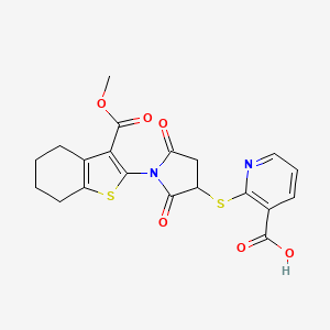 2-((1-(3-(Methoxycarbonyl)-4,5,6,7-tetrahydrobenzo[b]thiophen-2-yl)-2,5-dioxopyrrolidin-3-yl)thio)nicotinic acid