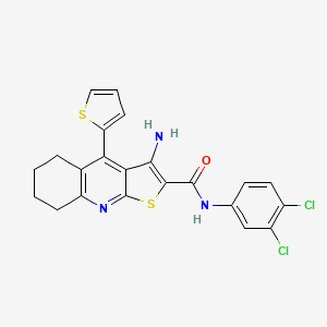 molecular formula C22H17Cl2N3OS2 B2545172 3-氨基-N-(3,4-二氯苯基)-4-噻吩-2-基-5,6,7,8-四氢噻吩并[2,3-b]喹啉-2-甲酰胺 CAS No. 393847-51-3