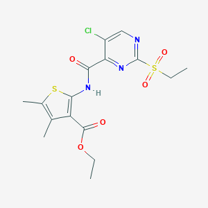 molecular formula C16H18ClN3O5S2 B254519 Ethyl 2-({[5-chloro-2-(ethylsulfonyl)pyrimidin-4-yl]carbonyl}amino)-4,5-dimethylthiophene-3-carboxylate 