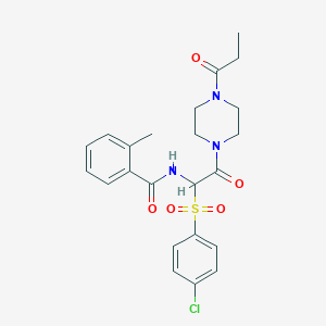 molecular formula C23H26ClN3O5S B2545194 N-(1-((4-chlorophenyl)sulfonyl)-2-oxo-2-(4-propionylpiperazin-1-yl)ethyl)-2-methylbenzamide CAS No. 1025033-09-3