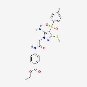 B2545203 ethyl 4-(2-(5-amino-3-(methylthio)-4-tosyl-1H-pyrazol-1-yl)acetamido)benzoate CAS No. 1019098-01-1