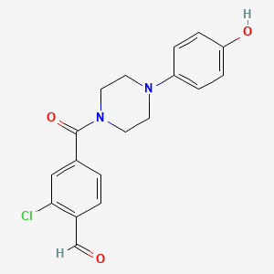 molecular formula C18H17ClN2O3 B2545204 2-Chloro-4-[4-(4-hydroxyphenyl)piperazine-1-carbonyl]benzaldehyde CAS No. 1607310-27-9