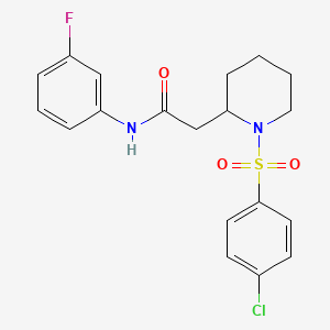 molecular formula C19H20ClFN2O3S B2545210 2-(1-((4-chlorophenyl)sulfonyl)piperidin-2-yl)-N-(3-fluorophenyl)acetamide CAS No. 941904-76-3