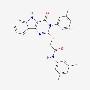 molecular formula C28H26N4O2S B2545219 N-(3,5-dimethylphenyl)-2-[[3-(3,5-dimethylphenyl)-4-oxo-5H-pyrimido[5,4-b]indol-2-yl]sulfanyl]acetamide CAS No. 536705-56-3