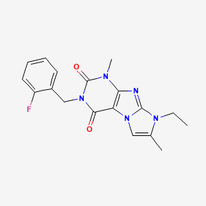 molecular formula C18H18FN5O2 B2545222 8-ethyl-3-(2-fluorobenzyl)-1,7-dimethyl-1H-imidazo[2,1-f]purine-2,4(3H,8H)-dione CAS No. 896322-86-4