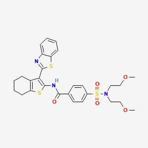 molecular formula C28H31N3O5S3 B2545232 N-[3-(1,3-benzothiazol-2-yl)-4,5,6,7-tetrahydro-1-benzothiophen-2-yl]-4-[bis(2-methoxyethyl)sulfamoyl]benzamide CAS No. 325988-57-6