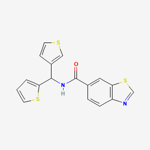 N-(thiophen-2-yl(thiophen-3-yl)methyl)benzo[d]thiazole-6-carboxamide