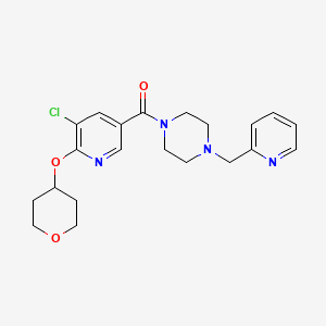 molecular formula C21H25ClN4O3 B2545289 (5-chloro-6-((tetrahydro-2H-pyran-4-yl)oxy)pyridin-3-yl)(4-(pyridin-2-ylmethyl)piperazin-1-yl)methanone CAS No. 1904246-59-8