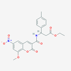 molecular formula C23H22N2O8 B254529 ethyl 3-{[(8-methoxy-6-nitro-2-oxo-2H-chromen-3-yl)carbonyl]amino}-3-(4-methylphenyl)propanoate 