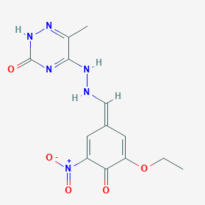 5-[2-[(E)-(3-ethoxy-5-nitro-4-oxocyclohexa-2,5-dien-1-ylidene)methyl]hydrazinyl]-6-methyl-2H-1,2,4-triazin-3-one