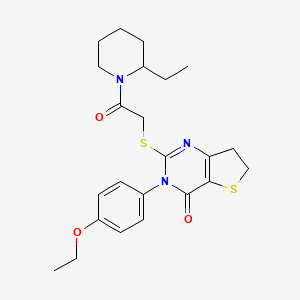 molecular formula C23H29N3O3S2 B2545310 3-(4-ethoxyphenyl)-2-((2-(2-ethylpiperidin-1-yl)-2-oxoethyl)thio)-6,7-dihydrothieno[3,2-d]pyrimidin-4(3H)-one CAS No. 686772-31-6