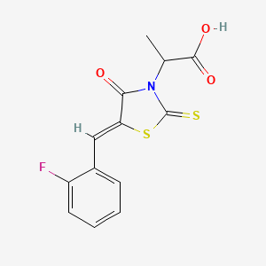 molecular formula C13H10FNO3S2 B2545334 2-[(5Z)-5-[(2-氟苯基)亚甲基]-4-氧代-2-硫代亚甲基-1,3-噻唑烷-3-基]丙酸 CAS No. 463333-88-2