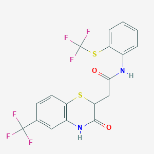 molecular formula C18H12F6N2O2S2 B2545336 2-[3-oxo-6-(trifluoromethyl)-3,4-dihydro-2H-1,4-benzothiazin-2-yl]-N-{2-[(trifluoromethyl)sulfanyl]phenyl}acetamide CAS No. 458527-33-8