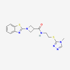 molecular formula C16H18N6OS2 B2545354 1-(benzo[d]thiazol-2-yl)-N-(2-((4-methyl-4H-1,2,4-triazol-3-yl)thio)ethyl)azetidine-3-carboxamide CAS No. 1286703-81-8