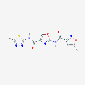 molecular formula C12H10N6O4S B2545388 5-甲基-N-(4-((5-甲基-1,3,4-噻二唑-2-基)氨基甲酰基)恶唑-2-基)异恶唑-3-甲酰胺 CAS No. 1421492-36-5