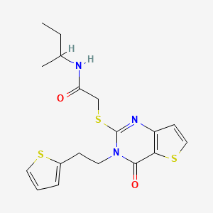 molecular formula C18H21N3O2S3 B2545390 N-(butan-2-yl)-2-({4-oxo-3-[2-(thiophen-2-yl)ethyl]-3,4-dihydrothieno[3,2-d]pyrimidin-2-yl}sulfanyl)acetamide CAS No. 1260918-19-1
