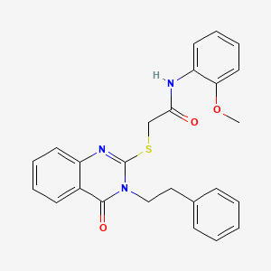molecular formula C25H23N3O3S B2545396 N-(2-methoxyphenyl)-2-((4-oxo-3-phenethyl-3,4-dihydroquinazolin-2-yl)thio)acetamide CAS No. 443353-37-5