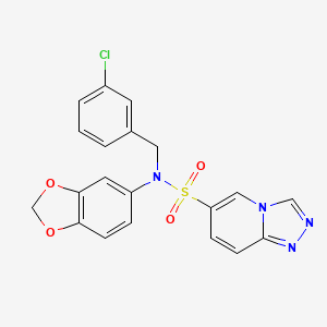 molecular formula C20H15ClN4O4S B2545409 N-1,3-benzodioxol-5-yl-N-(3-chlorobenzyl)[1,2,4]triazolo[4,3-a]pyridine-6-sulfonamide CAS No. 1251577-34-0