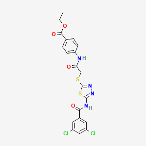 molecular formula C20H16Cl2N4O4S2 B2545450 4-[[2-[[5-[(3,5-二氯苯甲酰)氨基]-1,3,4-噻二唑-2-基]硫代]乙酰]氨基]苯甲酸乙酯 CAS No. 392293-32-2