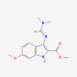 molecular formula C14H17N3O3 B2545472 methyl 3-{[(1E)-(dimethylamino)methylene]amino}-6-methoxy-1H-indole-2-carboxylate CAS No. 573950-58-0