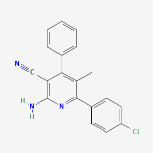 molecular formula C19H14ClN3 B2545474 2-Amino-6-(4-chlorophenyl)-5-methyl-4-phenylnicotinonitrile CAS No. 344263-60-1
