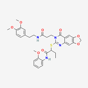 2-((7-(3-((3,4-dimethoxyphenethyl)amino)-3-oxopropyl)-8-oxo-7,8-dihydro-[1,3]dioxolo[4,5-g]quinazolin-6-yl)thio)-N-(2-methoxyphenyl)butanamide