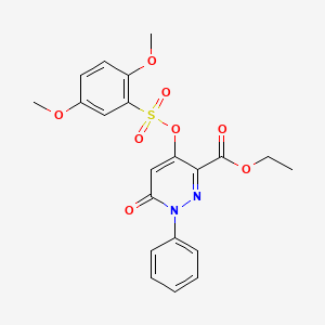 molecular formula C21H20N2O8S B2545493 4-(((2,5-二甲氧基苯基)磺酰基)氧基)-6-氧代-1-苯基-1,6-二氢吡啶并二嗪-3-羧酸乙酯 CAS No. 900008-45-9