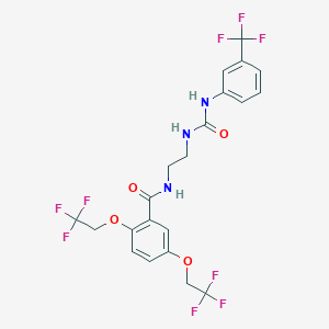 molecular formula C21H18F9N3O4 B2545494 2,5-bis(2,2,2-trifluoroethoxy)-N-[2-({[3-(trifluoromethyl)anilino]carbonyl}amino)ethyl]benzenecarboxamide CAS No. 338404-69-6