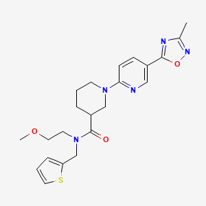 molecular formula C22H27N5O3S B2545500 N-(2-methoxyethyl)-1-[5-(3-methyl-1,2,4-oxadiazol-5-yl)pyridin-2-yl]-N-[(thiophen-2-yl)methyl]piperidine-3-carboxamide CAS No. 2097856-95-4