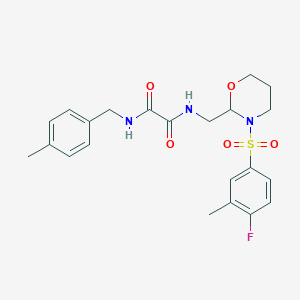 molecular formula C22H26FN3O5S B2545523 N1-((3-((4-氟-3-甲基苯基)磺酰基)-1,3-恶唑烷-2-基)甲基)-N2-(4-甲基苄基)草酰胺 CAS No. 872724-68-0