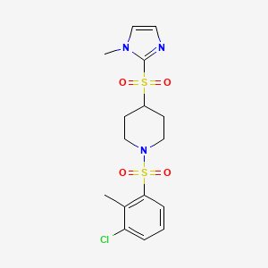 molecular formula C16H20ClN3O4S2 B2545525 1-((3-氯-2-甲基苯基)磺酰基)-4-((1-甲基-1H-咪唑-2-基)磺酰基)哌啶 CAS No. 2034429-01-9