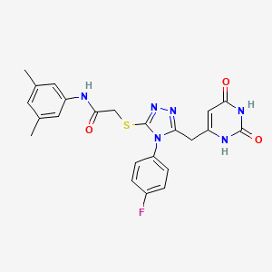 molecular formula C23H21FN6O3S B2545538 N-(3,5-dimethylphenyl)-2-((5-((2,6-dioxo-1,2,3,6-tetrahydropyrimidin-4-yl)methyl)-4-(4-fluorophenyl)-4H-1,2,4-triazol-3-yl)thio)acetamide CAS No. 852154-08-6