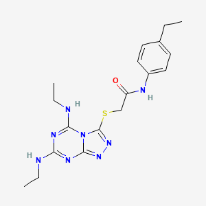 molecular formula C18H24N8OS B2545573 2-[[5,7-bis(ethylamino)-[1,2,4]triazolo[4,3-a][1,3,5]triazin-3-yl]sulfanyl]-N-(4-ethylphenyl)acetamide CAS No. 898414-62-5