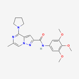 molecular formula C21H25N5O4 B2545576 6-methyl-4-(1-pyrrolidinyl)-N-(3,4,5-trimethoxyphenyl)pyrazolo[1,5-a]pyrazine-2-carboxamide CAS No. 1775542-47-6