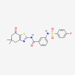 molecular formula C22H20FN3O4S2 B2545583 N-(5,5-二甲基-7-氧代-4,5,6,7-四氢苯并[d]噻唑-2-基)-3-(4-氟苯磺酰胺)苯甲酰胺 CAS No. 898421-76-6