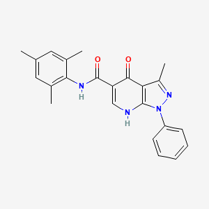 molecular formula C23H22N4O2 B2545598 N-mesityl-3-methyl-4-oxo-1-phenyl-4,7-dihydro-1H-pyrazolo[3,4-b]pyridine-5-carboxamide CAS No. 923212-16-2