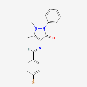 molecular formula C18H16BrN3O B2545621 (E)-4-((4-bromobenzylidene)amino)-1,5-dimethyl-2-phenyl-1H-pyrazol-3(2H)-one CAS No. 936362-03-7