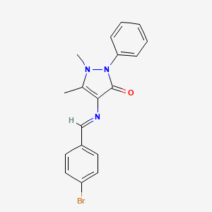 molecular formula C18H16BrN3O B2545621 (E)-4-((4-Brombenzyliden)amino)-1,5-dimethyl-2-phenyl-1H-pyrazol-3(2H)-on CAS No. 936362-03-7