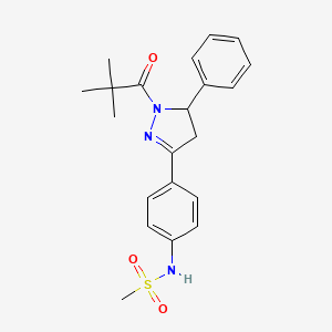 molecular formula C21H25N3O3S B2545634 N-(4-(5-苯基-1-叔丁酰基-4,5-二氢-1H-吡唑-3-基)苯基)甲磺酰胺 CAS No. 851718-42-8