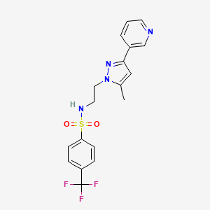 molecular formula C18H17F3N4O2S B2545638 N-(2-(5-methyl-3-(pyridin-3-yl)-1H-pyrazol-1-yl)ethyl)-4-(trifluoromethyl)benzenesulfonamide CAS No. 2034325-27-2
