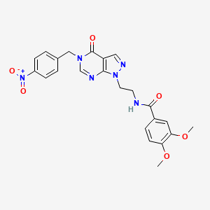 molecular formula C23H22N6O6 B2545641 3,4-dimethoxy-N-(2-(5-(4-nitrobenzyl)-4-oxo-4,5-dihydro-1H-pyrazolo[3,4-d]pyrimidin-1-yl)ethyl)benzamide CAS No. 922116-37-8