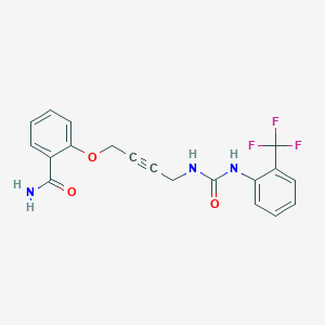 molecular formula C19H16F3N3O3 B2545645 2-((4-(3-(2-(Trifluoromethyl)phenyl)ureido)but-2-yn-1-yl)oxy)benzamide CAS No. 1448122-72-2