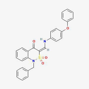 molecular formula C28H22N2O4S B2545660 (3E)-1-benzyl-3-{[(4-phenoxyphenyl)amino]methylene}-1H-2,1-benzothiazin-4(3H)-one 2,2-dioxide CAS No. 893315-09-8