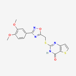 molecular formula C17H14N4O4S2 B2545672 2-(((3-(3,4-dimethoxyphenyl)-1,2,4-oxadiazol-5-yl)methyl)thio)thieno[3,2-d]pyrimidin-4(3H)-one CAS No. 1040665-20-0